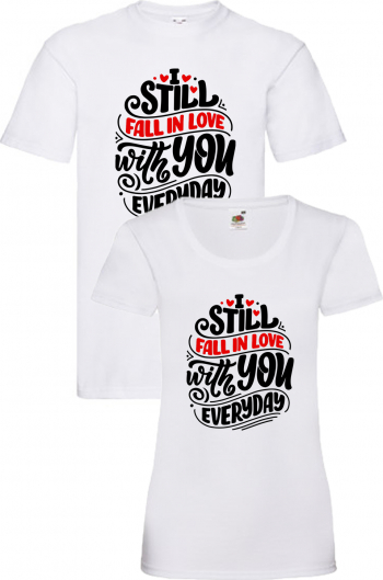Set tricouri cuplu Falling in Love Everyday alb L+S 