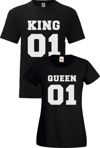 Set tricouri cuplu King 01 and Queen 01 negru L+S 