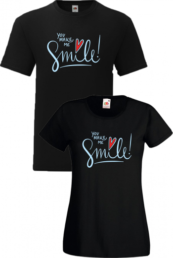 Set tricouri cuplu You make me smile negru L+S 