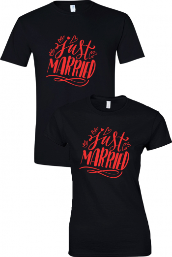 Set tricouri personalizate cuplu Just MaRRied Negru L/S 