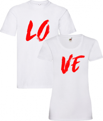 Set tricouri personalizate cuplu LO-VE alb L+S 