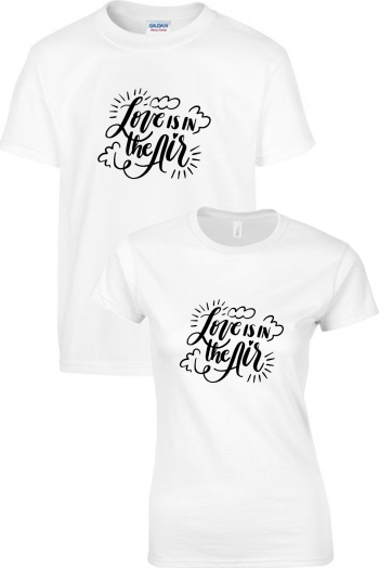 Set tricouri personalizate cuplu Love is in the air Alb L/S