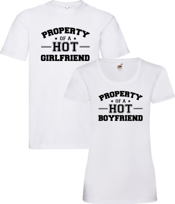 Set tricouri personalizate cuplu Property of a hot alb L+S 
