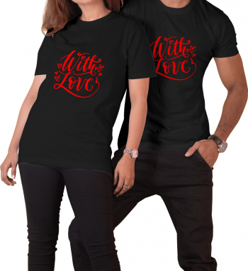 Set tricouri personalizate cuplu With loveNegru/Rosu L/S