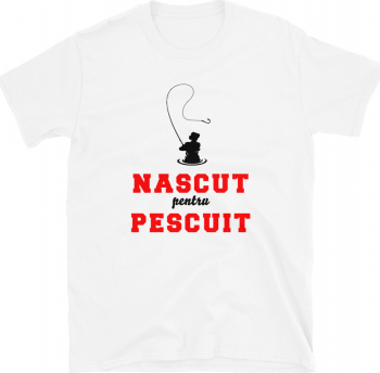 Tricou barbati personalizat Nascut pentru Pescuit alb S 