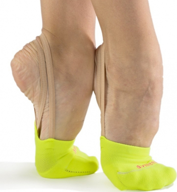 Semi-sosete pentru gimnastica si dans Dvillena masura L 37-42 EU culoare galben fluorescent fluo yellow din poliamida si spandex 