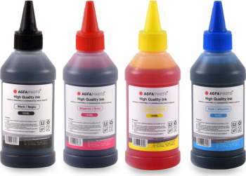Set 4 culori cerneala universala imprimante inkjet Agfa Photo - in sticlute de 100ml cu picurator - black cyan magenta yellow negru