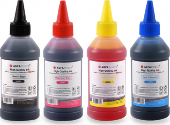 Set de 4 culori cerneala imprimante EPSON Agfa Photo in flacoane de cate 100ml cu capac picurator- black cyan magenta yellow negru 