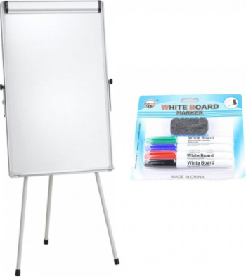 Flipchart magnetic 70x100 cm 5 ani garantie +Plus Office + Set 4 markere+burete