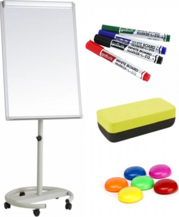Flipchart magnetic mobil 70x100 cm cu brate laterale 7 ani garantie +Plus Office + markere burete magneti 