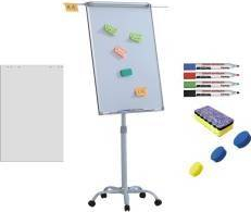 Flipchart mobil Premium 70x100 cm 7 ani garantie brate laterale inaltime ajustabila + accesorii hartie flipchart markere burete mag 
