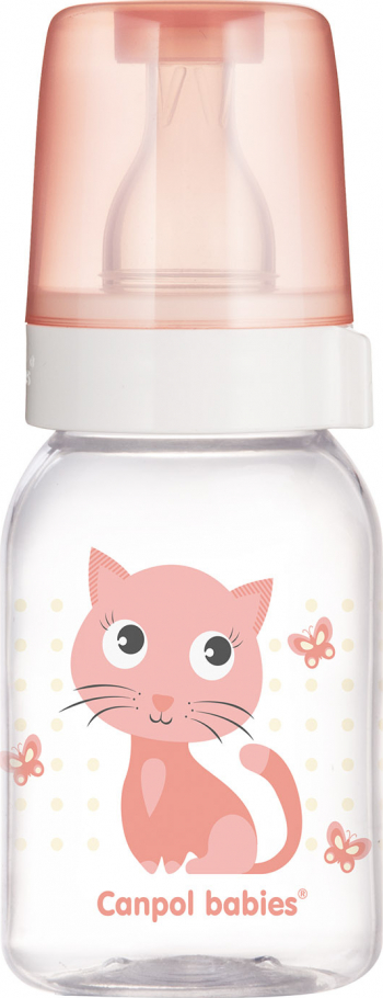 Biberon Canpol babies Tritan 120 ml imprimat pisicuta roz 