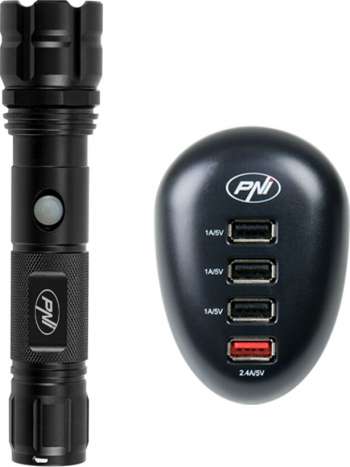 Lanterna PNI Adventure F10 6W 500lm cu incarcator USB PNI HC41 4xUSB Negru 