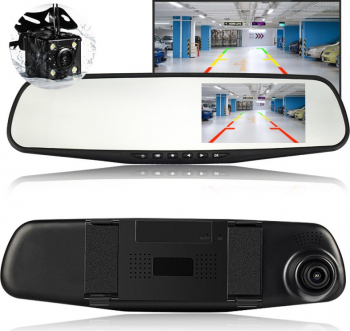 Camera Video Auto Discreta Tip Oglinda Cu Doua Camere Full HD Fata/Spate L9000 Model Slim 9mm Grosime