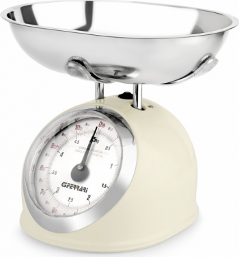 Cantar de bucatarie mecanic cu bol mare G3Ferrari - Aska capacitate max. 5 kg diviziune 25g functie tare si zero design retro alb