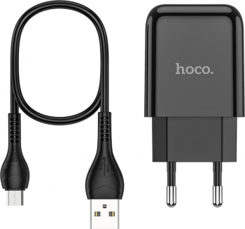 Incarcator priza EU 5V / 2.1 A 1 x USB HOCO N2 Vigour cu cablu microUSB lungime 1m negru 