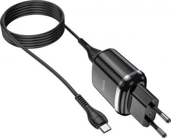 Incarcator priza EU 5V / 2.4 A 2 x USB HOCO N4 Aspiring 12W cu cablu microUSB lungime 1m negru 