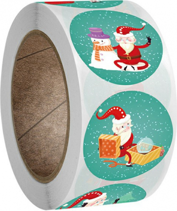 Rola 500 etichete autocolante cu Mos Craciun pentru decorare sigilare handmade multicolor SHO2013