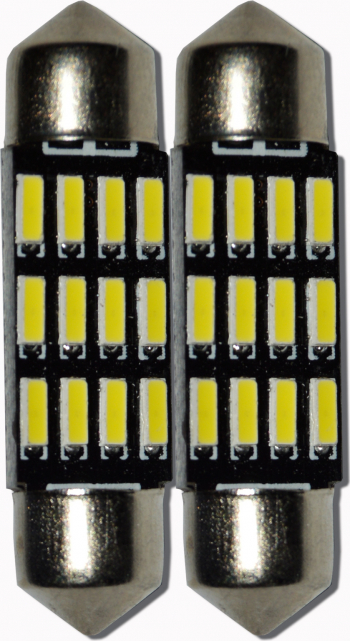 Set 2 x Bec LED 36mm 12LED SMD 12V ALB 4014