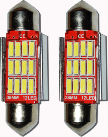 Set 2 x Bec LED 36mm SOFIT 12LED 12V ALB 4012