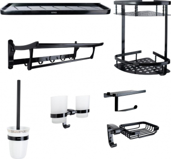 Set sapte piese accesorii de baie TRENDYS negru mat 