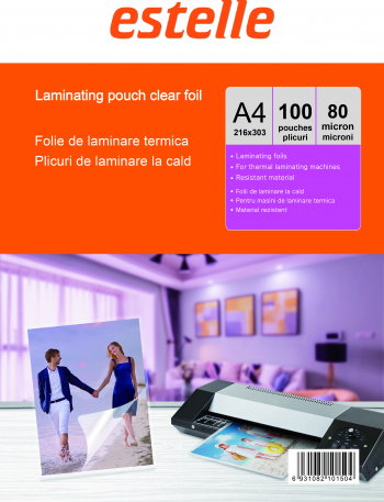 Folie de laminare A4 216 x 303 mm transparenta lucioasa clear glossy - pachet 100 plicuri / buzunare pentru laminare la cald