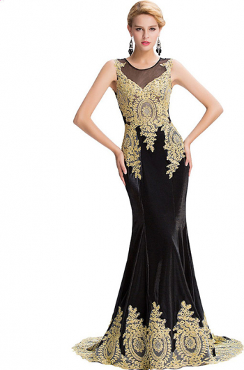 Rochie de ocazie neagra cu broderie aurie COD R017 marimea 40 L 