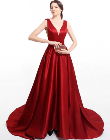 Rochie de seara lunga rosie cu buzunare laterale marimea 42 XL 