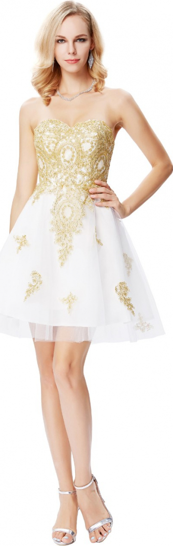 Rochie Vanda alba cu auriu RK34 marimea 38 M 