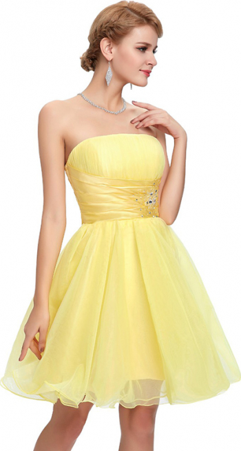 Rochie cocktail babydoll galbena RG09 marimea 38 M 