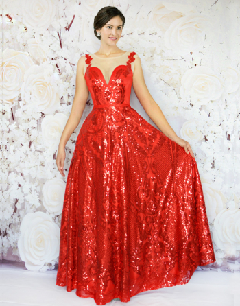 Rochie rosie Oriental Glamoure marimea 38 M 