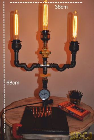 lampa sfesnic suport de lemn steampunkdesigncj
