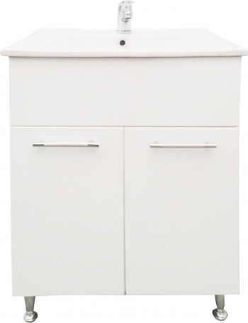 Mobilier baie MDF 2 usi Tempo line + Lavoar 60- cm+Baterie lavoar cu ventil Alb 
