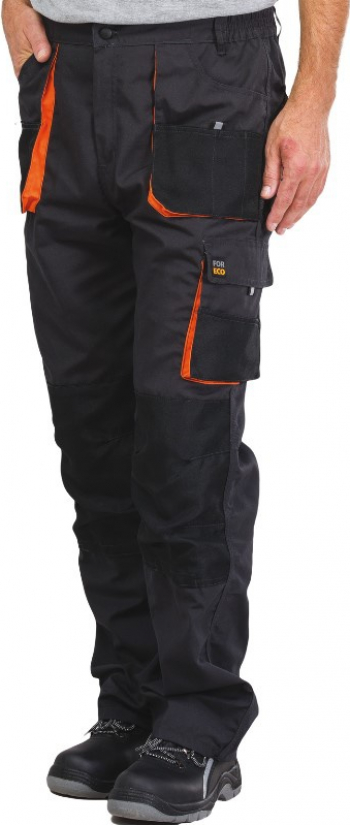 Pantaloni de protectie Foreco in talie din tercot rezistenti la rupere cu buzunare multiple culoarea/negru 58 