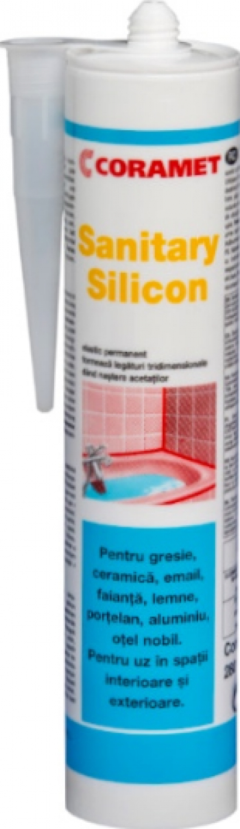 Silicon sanitar Coramet pe baza de acid acetic cu mare elasticitate interior exterior 280ml Alb