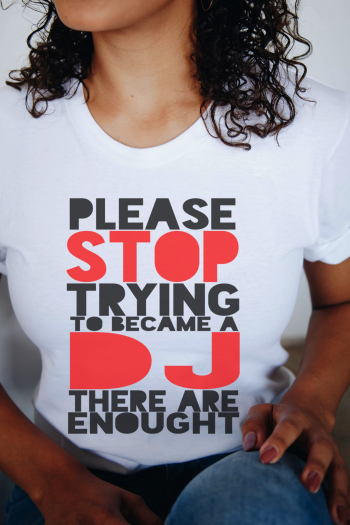 Tricou Alb Dama Stop Trying be a DJ XL 