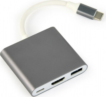 Adaptor 3 in 1 Cablexpert 11205 USB 3.1 tip C tata la port HDMI mama USB 3.0 mama si port USB tip C PD 2.0 pentru incarcare