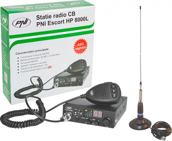 Kit Statie radio CB PNI ESCORT HP 8000L ASQ + Antena CB PNI ML160 cu magnet 