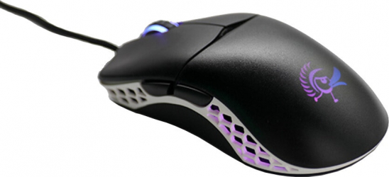 Mouse gaming Ducky White Feather ultrausor 65g cablu paracord 16k DPI clickswitch Huano Blue Negru Alb 