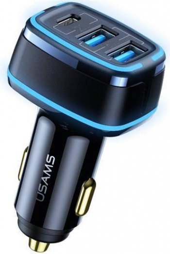 Incarcator Auto Usams Super Fast Charger 80w 2 X Usb Port 1 X Usb Type-c Negru - Cc126tc01 