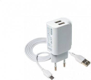 Incarcator telefon XO-L31 quick charge cu adaptor Dual USB si cablu de date MicroUSB Alb BBL2413 
