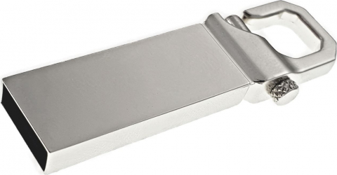 Carcasa pentru memorie USB din metal tip breloc cu carlig de prindere argintie 