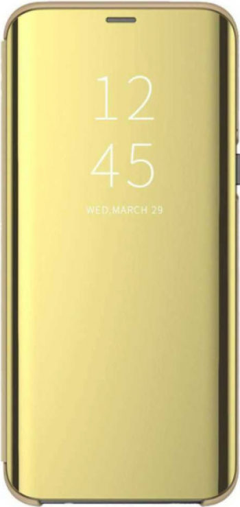 Husa de protectie Clear View pentru Xiaomi Redmi Note 10 si Redmi Note 10S flip cover Gold SHO2771 
