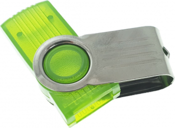 Carcasa pentru memorie USB tip rotativ din plastic si metal verde si argintie 