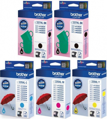 Set Cartus cerneala Brother Original 2xLC227XLBK Negru LC225XLC Cyan LC225XLM Magenta LC225XLY Galben 6000 pagini 