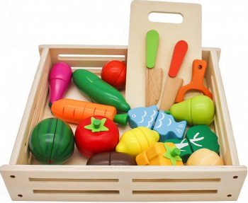 Set ladita cu fructe si legume din lemn PROCART pentru feliat tocator cutite prindere magnetica 
