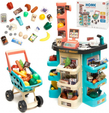 SUPERMARKET INTERACTIV CU CASA DE MARCAT SI CARUCIOR 79 CM 47 ELEMENTE Beilaluna 
