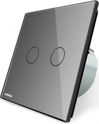 Intrerupator dublu cu touch Livolo VL-C702-15 din sticla Gri 