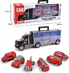 Set camion transport masini pompieri 6 masini rosii 
