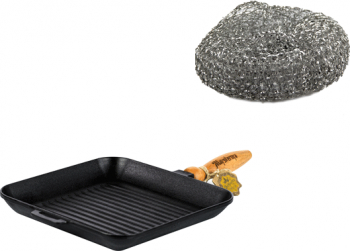 Tigaie grill patrata din fonta MAYSTERNYA 28x28xh4cm + burete sarma 